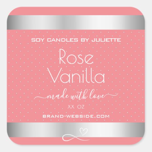 Rose Vanilla Scent Pink Silver Soy Candles Labels