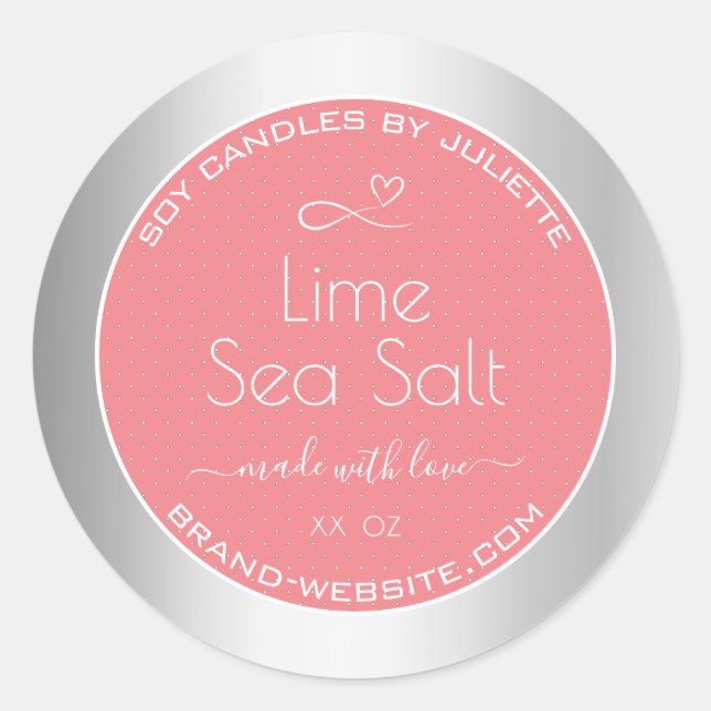 Rose Vanilla Scent Pink Silver Soy Candles Labels (Front)