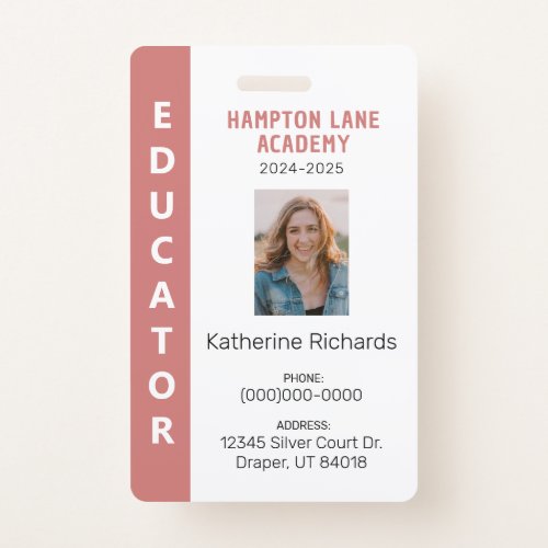 Rose Vertical Stripe Homeschool Educator ID Badge