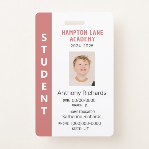 Rose Vertical Stripe Homeschool Student ID Badge
