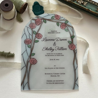 Rose Vines Vintage Stained Glass Effect Acrylic Invitations