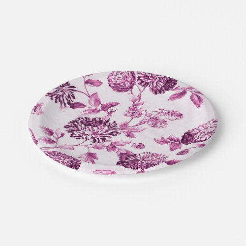 Rose Water Pink Floral Toile No2 Paper Plates