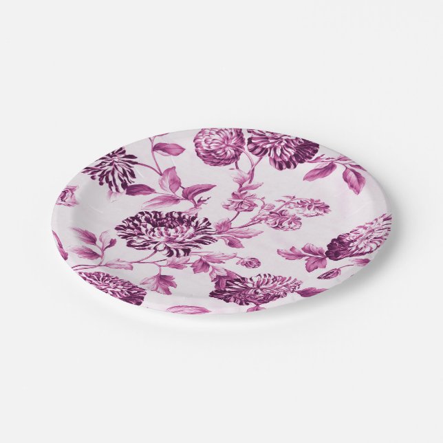 Rose Water Pink Floral Toile No.2 Paper Plates (Angled)