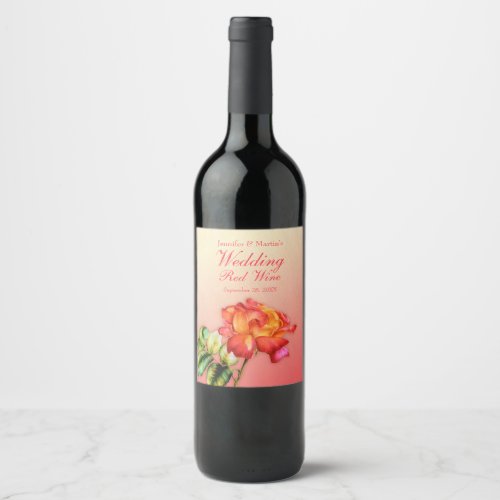 Rose watercolor art red wine weddings labels