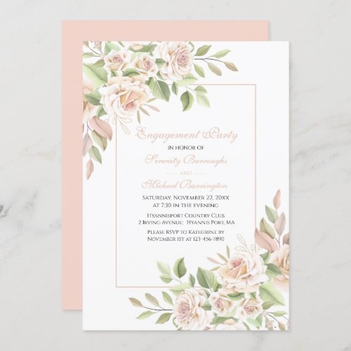 Rose Watercolor Blush Pink Floral Engagement Party Invitation