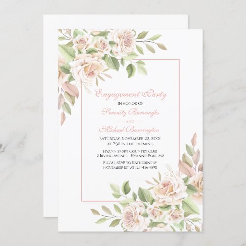 Rose Watercolor Blush Pink Floral Engagement Party Invitation