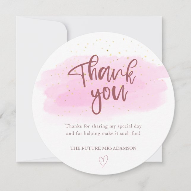 Rose Watercolor Bridal Shower Thank You Card (Front)