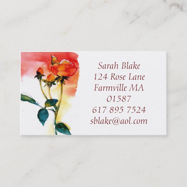 Rose Watercolor Business Card (Front)