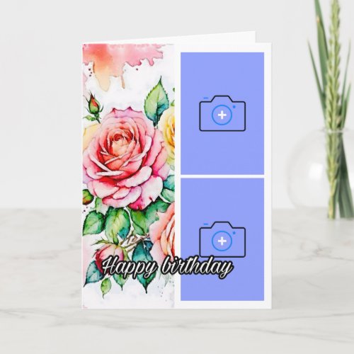 Rose Watercolor Change Your Photo Birthday  Card