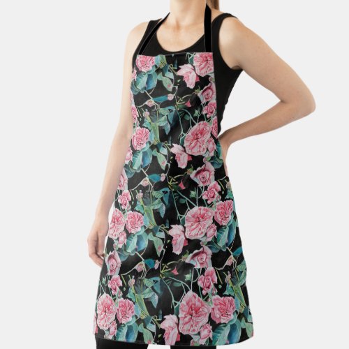 Rose Watercolor dark pink Flower floral Apron