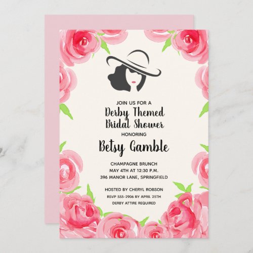 Rose Watercolor Derby Bridal Shower Invitations