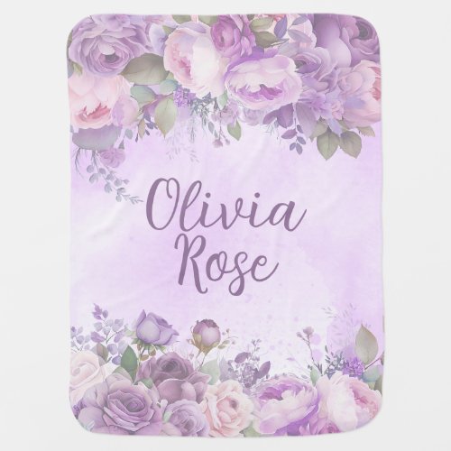 Rose Watercolor Floral Custom Baby Name Blanket