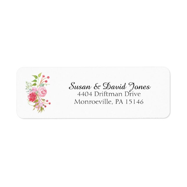 Rose watercolor floral mix address label (Front)
