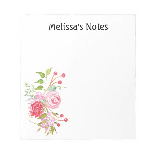 Rose watercolor floral mix  Personalize Notepad
