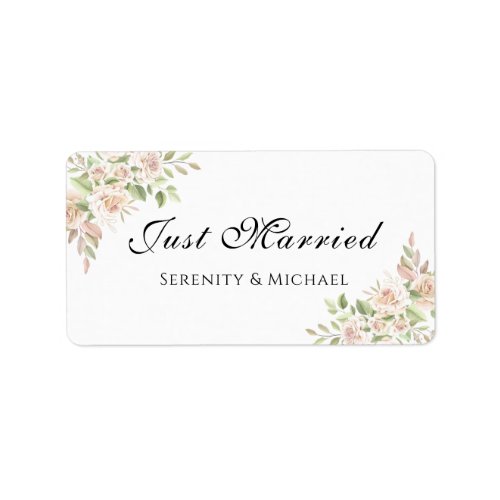 Rose Watercolor Pink Floral Just Married Wedding L Label