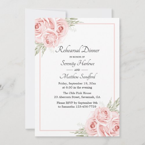 Rose Watercolor Pink Floral Rehearsal Dinner Invit Invitation