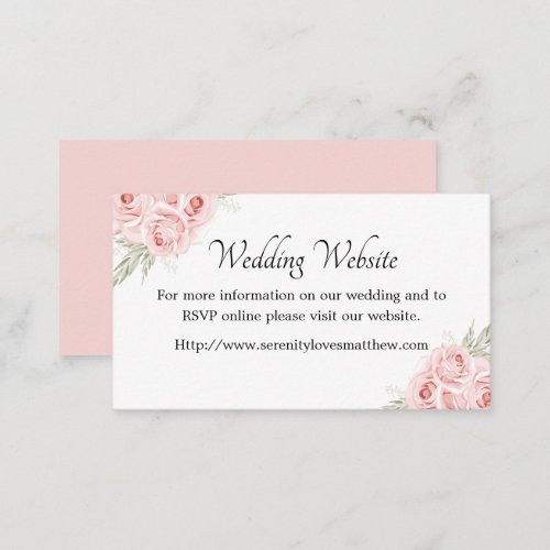 Rose Watercolor Pink Floral Wedding Website  Enclosure Card