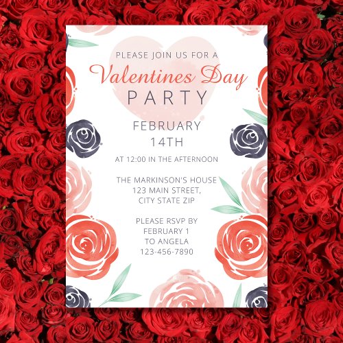 Rose Watercolor Pink Valentines Day Party Invitation