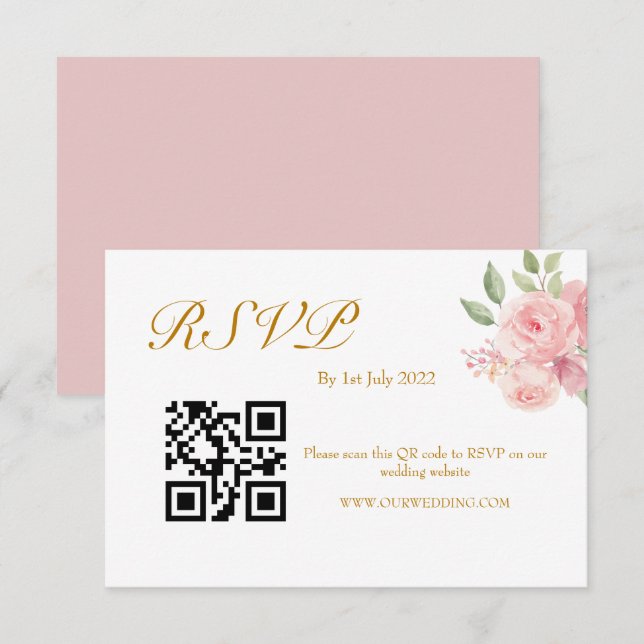ROSE Watercolor QR Code RSVP Card (Front/Back)