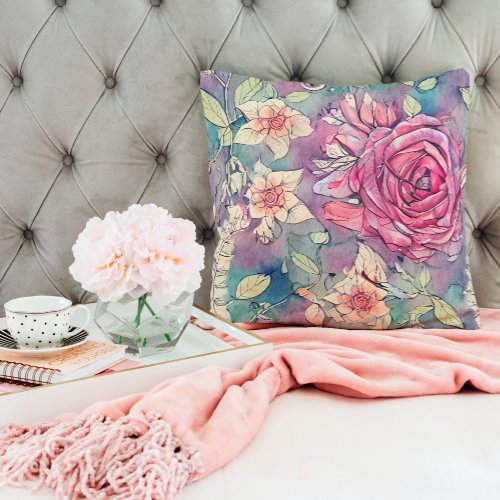 Rose Watercolor Throw Pillow