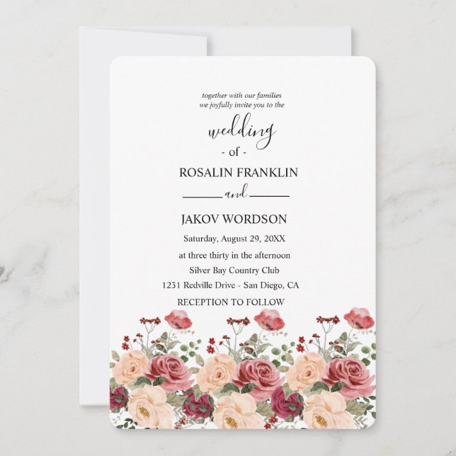 rose watercolor wedding Invitation (Front)
