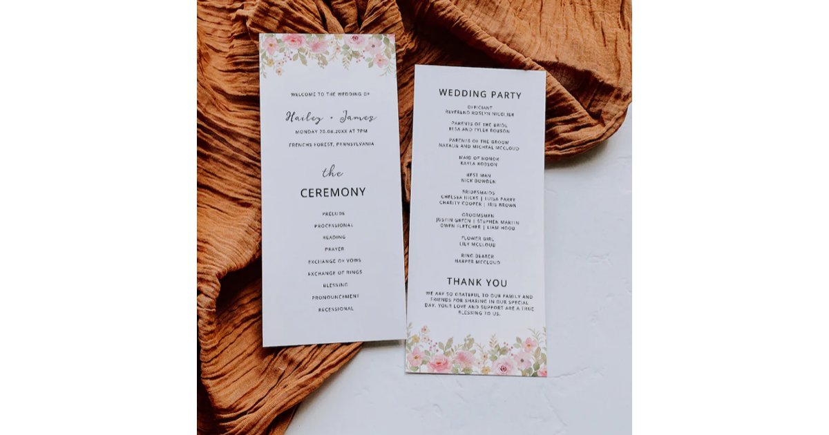 Rose Wedding Ceremony Program Template | Zazzle
