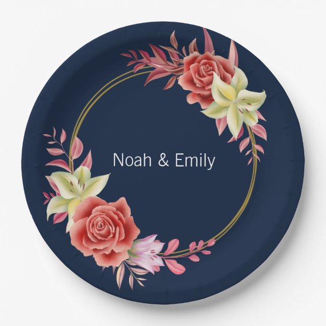 Rose Wedding  Classic Round Sticker Paper Plates (Front)