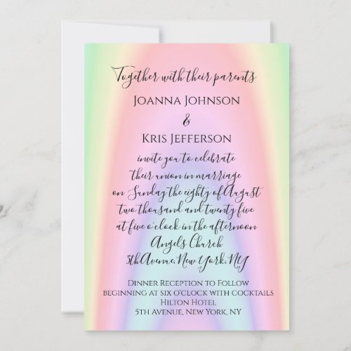 Rose Wedding Glitter Bridal Holograph Rainbow Invitation