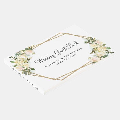 Rose Wedding White Gold Frame Watercolor Chic Guest Book