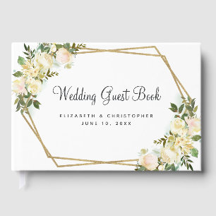 Rose Wedding White Gold Frame Watercolor Chic Guest Book