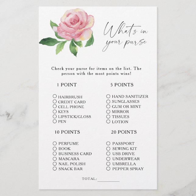 Rose - What's in your purse game (Front)