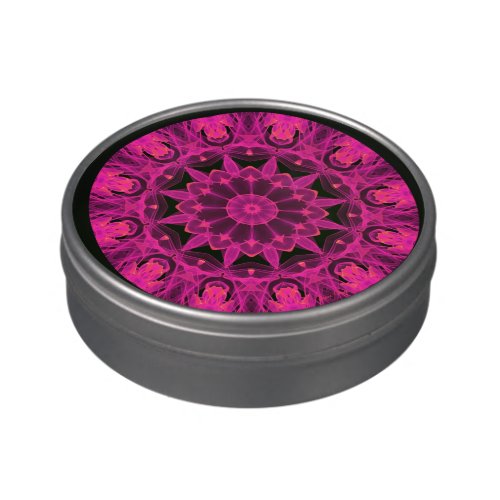 Rose Wheel of Fire Mandala, Abstract Ruby Lace Jelly Belly Tin