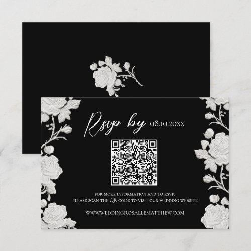 Rose White & Black Custom Modern Trendy Wedding RSVP Card