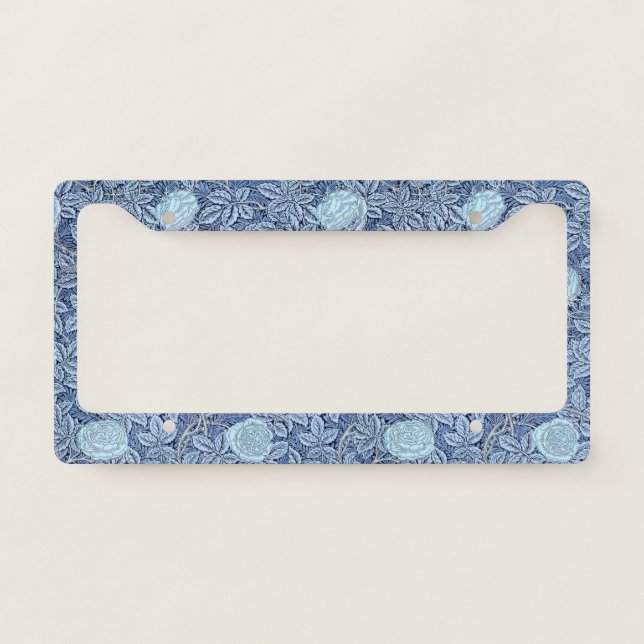 Rose White Blue Pattern License Plate Frame (Front)