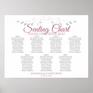 Rose & White Elegant 7 Table Wedding Seating Chart