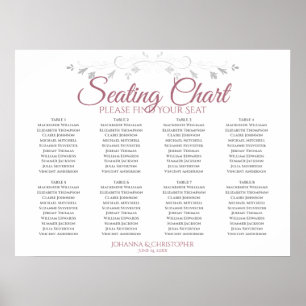 Rose & White Elegant 8 Table Wedding Seating Chart