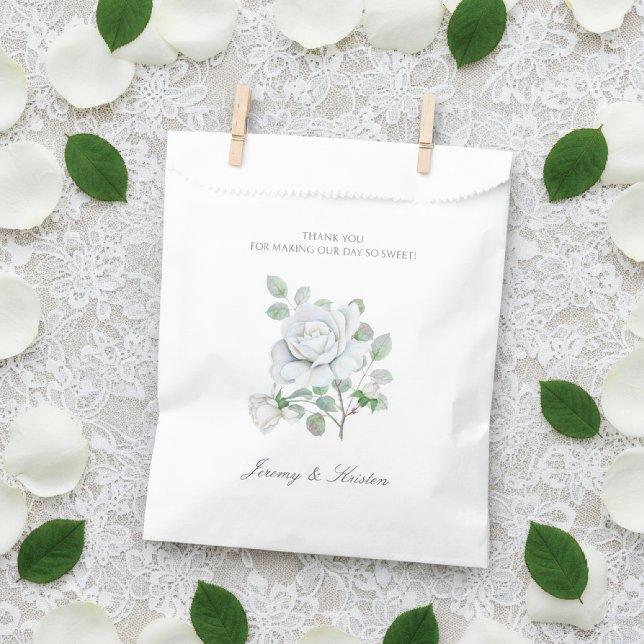 Rose White Floral Botanical Wedding Favor Bag (Creator Uploaded)