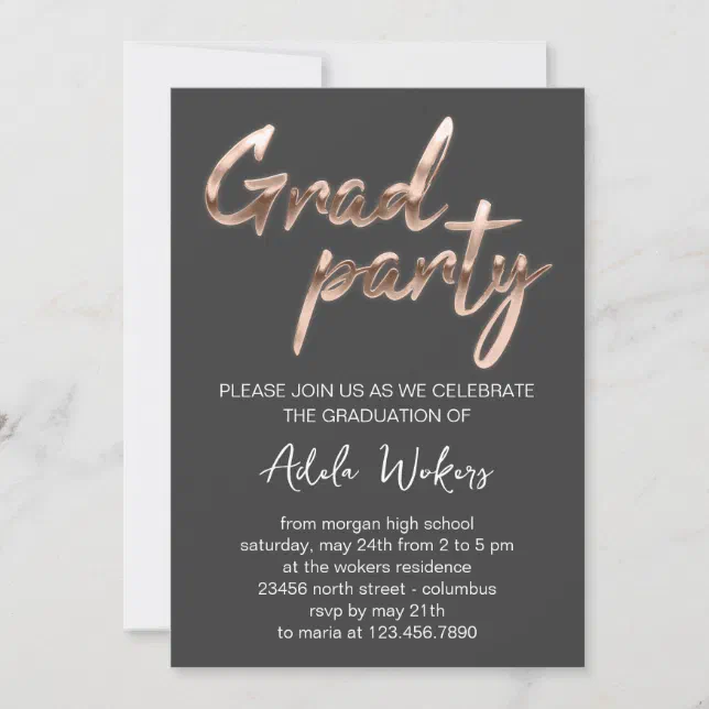 Rose White Graduation Party Grad Script Gray Invitation | Zazzle