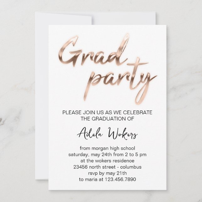 Rose White Graduation Party Invitation (Front)