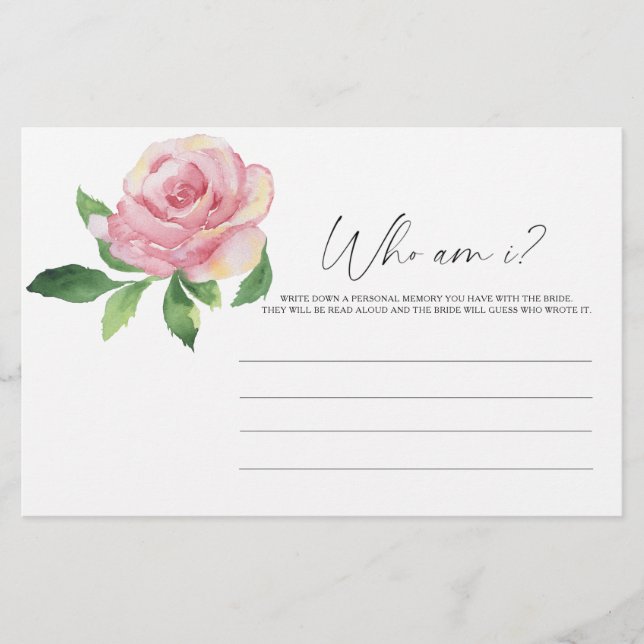 Rose - Who am I bridal shower game Stationery (Front)