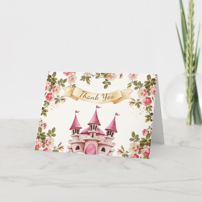 Rose Wildflower Fairytale Castle Baby Shower Thank You Card (Front)