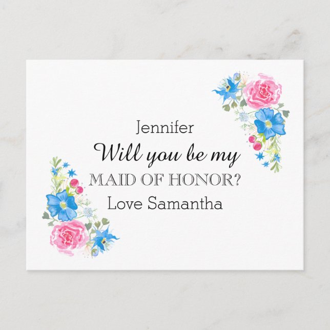 Rose wildflower watercolor | Personalize Invitation Postcard (Front)