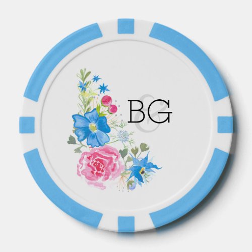 Rose wildlfower watercolor  Personalize Poker Chips