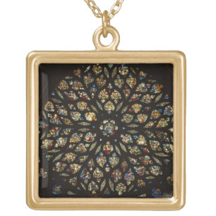 Rose window above the west door, with scenes depic gold plated necklace