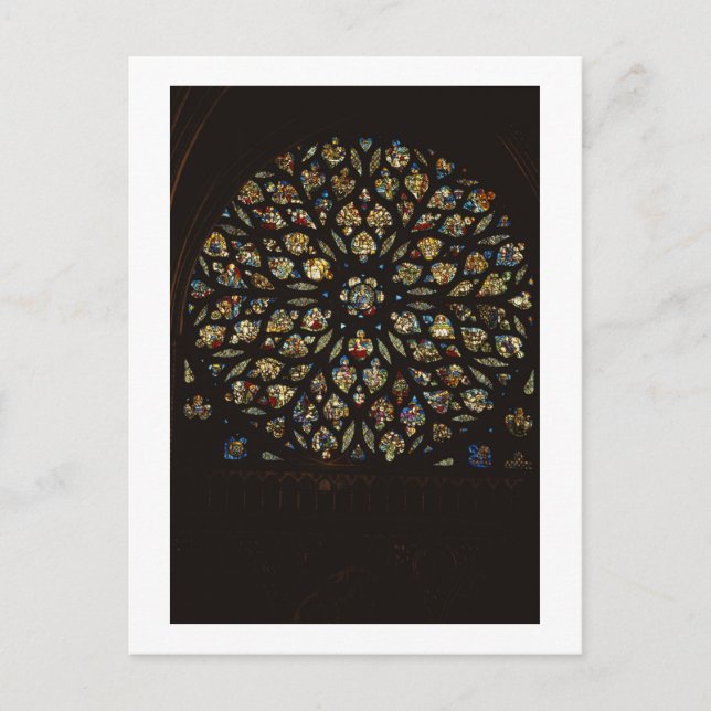 Rose window above the west door, with scenes depic postcard (Front)