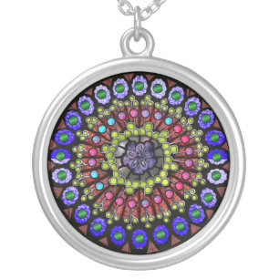 rose window silver plated necklace