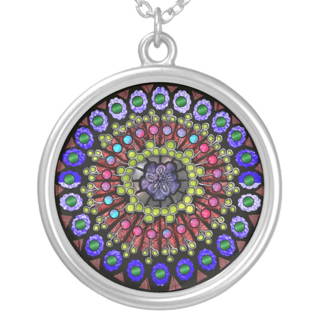 rose window silver plated necklace (Front)