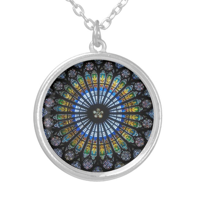 rose window strasbourg cathedral silver plated necklace (Front)