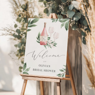 Rose Wine Botanical Bridal Shower Welcome Sign
