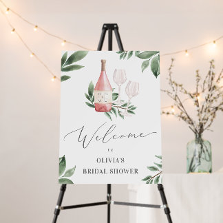 Rose Wine Botanical Bridal Shower Welcome Sign